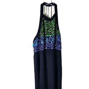 Evening Dress By Bieff Basix Silk Sequin Shoulderless High Neck Black Size 10